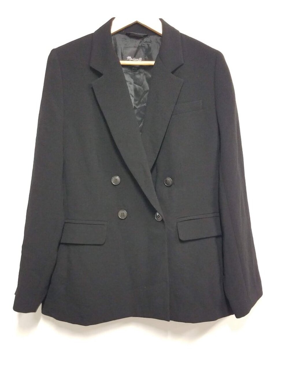 Madewell Double Breasted Rosedale Blazer Crepe Black Womens 10 NM508 Preowned